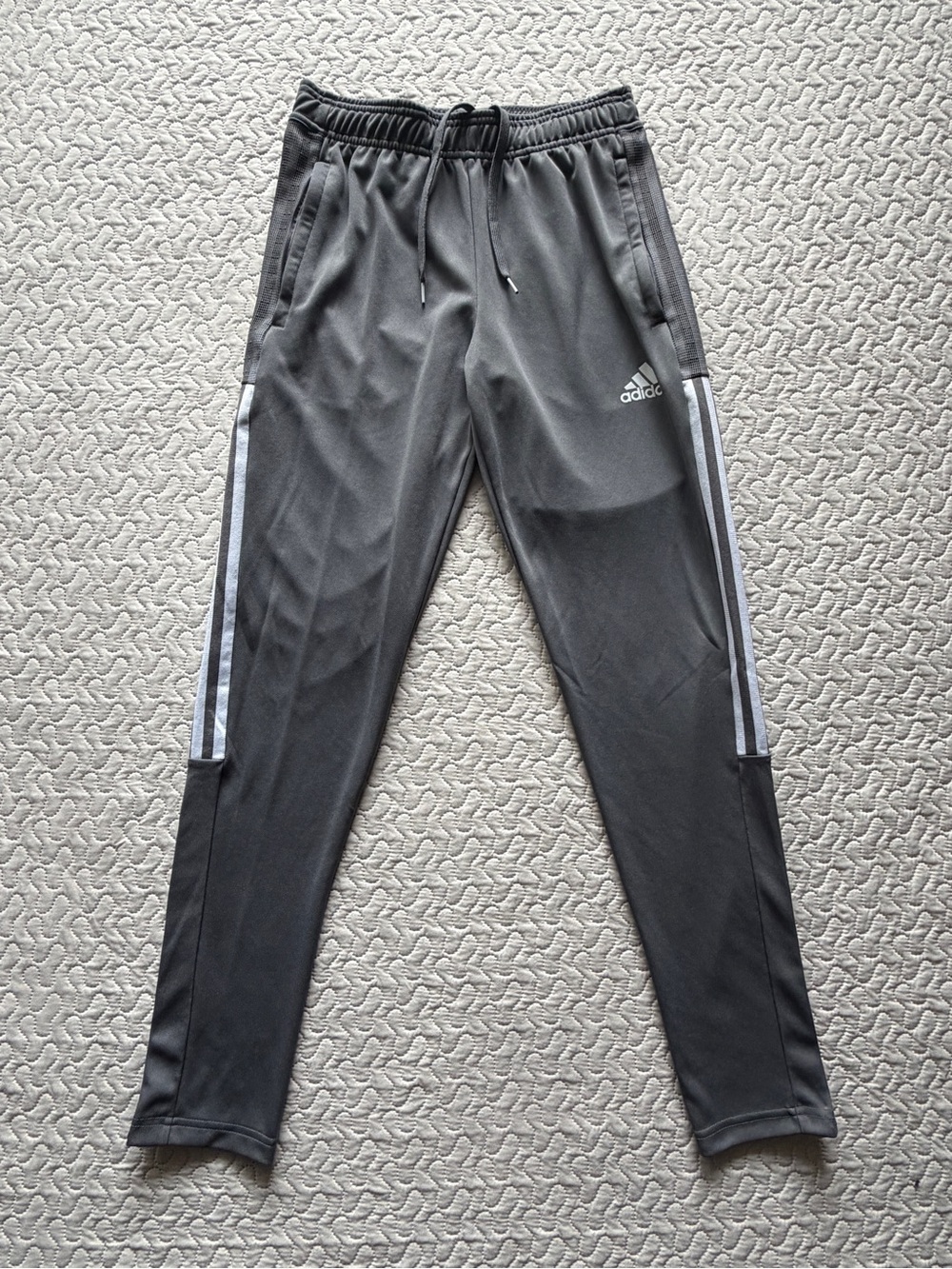 Adidas Tiro Men’s Small Gray 3 Stripe Soccer Training Track Pants Zip Ankle